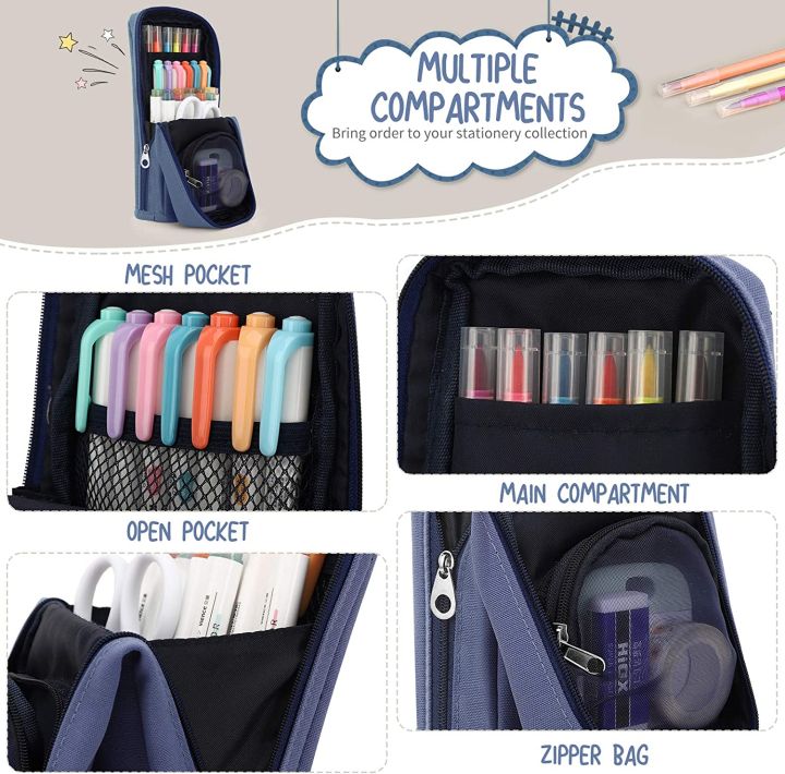 Moko Standing Pencil Case Large Capacity Pen Bag, MultiLayer Pen Pouch