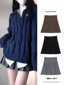 Dark Gray Pleated Skirt Womens High Waist Slim Looking Spring & Fall 2024 New Skirt Small JK Skirt A- Line Skirt