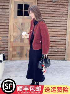 แจ็คเก็ตขนแกะสีแดง Ankela สำหรับผู้หญิง ฤดูหนาว แจ็คเก็ตขนสัตว์แบบสั้น ชุดปีใหม่ ชุดคริสต์มาส ชุดปีเกิดใหม่ แจ็คเก็ตทรงหลวม