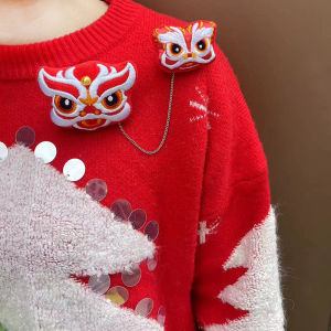 2025 Chinese Style Plush Lion Lion Dance Brooch Badge Pin Official Authentic Products Accessories Ornament New Year Gift