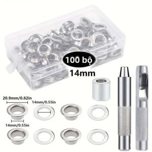 100 Bộ Bộ Dụng Cụ Grommet Với 3 Dụng Cụ Dập Lỗ Kim Loại Dùng Để Sửa Chữa Vải Bạt Chống Thấm Nước Giày Quần Áo - Kích Thước 6/10/12/14mm