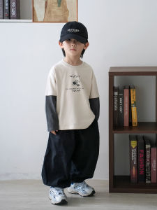 Childrens Pure Cotton Long Sleeve T-Shirt Casual Base Layer Top for Boys And Girls Cartoon Print Comfortable Spring Autumn Wear