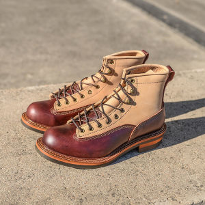 Color Blocking Retro British Style Boots Genuine Leather High Top Short Boot