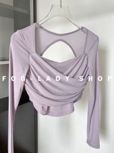 Classy Fairy-Light French Mesh Yoga Clothing Top Pilates Long Sleeves Athletic Clothing with Chest Pad Fitness T-shirt Short