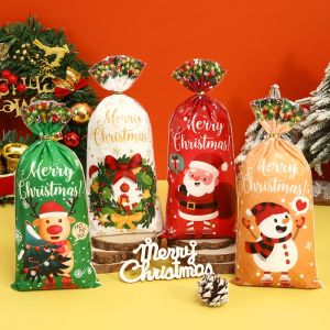25/50/100pcs Christmas Candy Bags Christmas Decorations 2025 Santa Gift Bag Navidad Xmas Gift Bags Cristmas Cookies Packing Bag