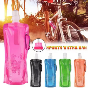 480ml Canteen Water Drinking Bottle Collapsible Foldable Water Bottles Sport Water Bags With Carabiner for Camping