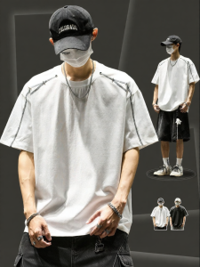 SZON | Summer Color Block Stitches Cotton Heavyweight Loose Casual T-shirt