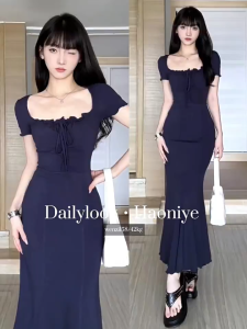Yoohui QZ129 Gaun Wanita Slim Long Sleeve Dress Panjang Knit Maxi Dress Korean Fashion Style Kekinian Wanita Pakaian Dress / Dress Duyung Atasan Puffy murni hot girl T-shirt dress wanita musim panas tas pinggul mid-panjang rok pinggang ramping desain rok