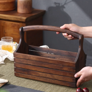 ตะกร้าดอกไม้สร้างสรรค์ไม้เนื้อแข็งตะกร้าผลไม้พระลมไม้แกะสลักงานฝีมือตะกร้าร้านอาหารครัวขวดเก็บปรุงรสเบียร์เครื่องดื่ม