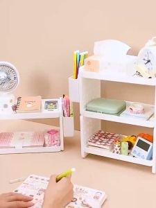 Kệ để đồ đa năng đục lỗ để bàn kèm móc treo hộp đựng