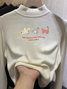 Womens Fleece Lined Thick Long Sleeve Half High Collar T-Shirt Base Layer Shirt Inner Wear White Autumn Winter Top