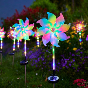 Solar Windmill Garden Stake Lights Colorful LED Pinwheel Solar Lights Outdoor Decor for Patio Yard Lawn Pathway Decor