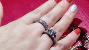 Elegant Wedding Engagement Couple Rings Set 925 Sterling Silver Color Anniversary Accessory With Full Shiny Cubiz Zircon Stone