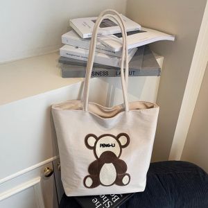 Cute Cartoon Embroidered Bear Tote Bag Womens Large Capacity Commuter Handbag Casual Versatile Single Shoulder Bag
