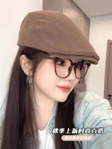 Café Brown Beret Hat Womens Versatile Face Slimming Artist Style Retro British Fashion Casual Adjustable Flat Top Cap