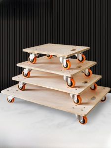 รถเข็นนิรภัยแบบพับได้ 4 ล้อ ด้วยยางพลาสติกและแผ่นไม้บอร์ดหนา รถเข็นขนของแบบเคลื่อนที่ รถเข็นนิรภัยสำหรับครอบครัวขนาดเล็ก