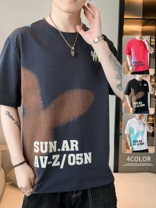 ROMON | Romon Ice Silk Short Sleeve T-Shirt Summer Thin Round Neck Printed Casual Cotton Youth Fashion Urban Cool Feeling Top