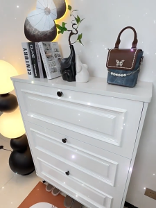 Slim Shoe Cabinet with Large StorageWood Flip Door Shoe Rack OrganizerAmerican-style Storage Cabinet for Living Room/Condo/Bedroom Entrance50/80/100cm Narrow Shoe Cabinet