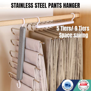🇸🇬 5 /9Tier Pants Hangers Anti Slip Stainless Steel Trousers Hangers Slack/Trousers Pants Hangers Clothes Rack裤架