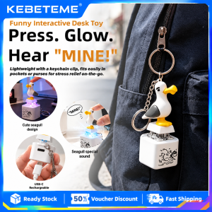 KEBETEME 4PCS Funny Seagull Mine Keychain with Sound Light Type-C Rechargeable Stress Relief Glowing Toy Cute Bag Pendant Desktop Decorations Novelty Gift