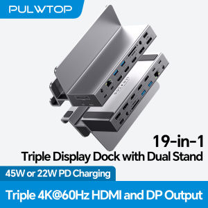 PULWTOP Triple Monitor Display Docking Station 4K Dual Stand with 3 HDMI 2 DP 45W PD USB for MacBookM1/M2/M3/M4/M5/Windows