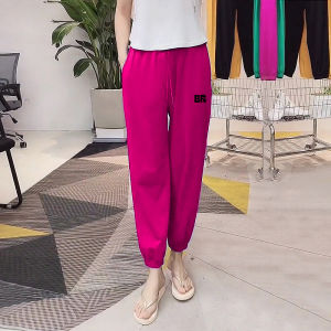 Rose Red Fashion Sports Pants Female Summer Thin High Waist Slimming All-Matching Ice Silk Quick-Dry Pants Ninth Beach Pants
