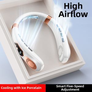 USB Rechargeable Intelligent Leafless Hanging Neck Fan Portable Mini