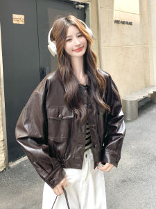 Caramel Hong Kong Style Short PU Leather Jacket Womens Fashion Autumn 2025 New Small Size Commute Loose Fit Online Exclusive