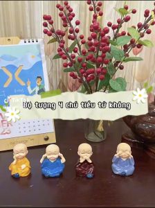 Bộ Tượng 4 Chú Tiểu Tứ Không Vui Vẻ Siêu Đáng Yêu Tượng Mini 4 Chú Tiểu Chất Liệu Thạch Cao Dùng Để Trang Trí Cho Bạn TIDO TIDO