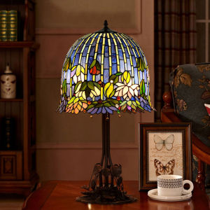 Pond Lily Table Lamp Tiffany Lamp American retro style Craft ornaments for Living room Study room Library Bar Cafe