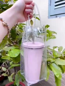 Túi đựng ly giữ nhiệt Túi đựng đồ đa năng trong suốt nhựa PVC chống nước có quai xách tiện lợi