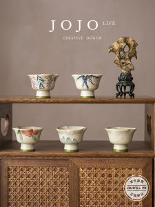 Hand-Painted Ceramic Tea Cup JOJOS L PD.heart Owner Cup High Foot Petal Cup for Tea Appreciation Chinese Style Dining Utensils