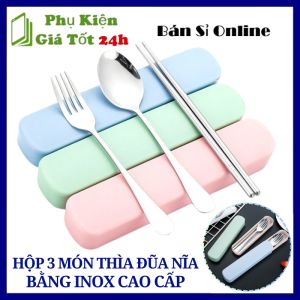 Bộ Muỗng Đũa Nĩa Cá Nhân Inox Sáng Bóng Chống Gỉ Set Kèm Hộp Mang Phong Cách Bắc ÂuTiện Đi Làm Picnic - Hộp 3 Món Thìa Đũa Nĩa Inox Kèm Hộp Đựng Đồ Dùng Ăn Uống Văn Phòng Tiện Lợi