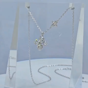 [100% Genuine Diamond] S925 Sterling Silver Necklace High-End Four-Leaf Clover Necklace 1.2 Carat Mozanite Necklace for Women