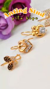 Nice Jewelry Anting dewasa kupu kait mata hitam perhiasan lapis emas gold AT 007