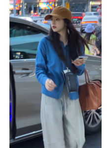 YUEZHONGWEI | Blue Hooded Zipper Lazy Style Spring Women Knitwear