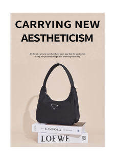 New 2025 Moon Shape Nylon Handbag Womens Underarm Bag Small Black Lightweight Single Shoulder Bag Fashionable Trendy Handbag