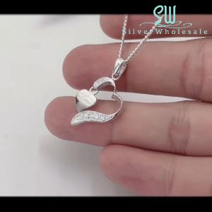 SilverWholesale #PH113 Sterling Silver 925 Precious Heart Cubic Zirconia Pendant Necklaces (Rantai Silver) Fine Silver Jewelry