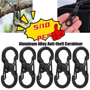 5/10 PCS Aluminum Alloy Carabiner With Lock 8-Character Buckle Anti-Theft Hard And Wear-Resistant Outdoor Camping Backpack Buckle Key Lock Tool
