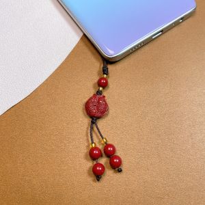 จี้มือถือสีแดงธรรมชาติพร้อมจี้กุญแจโทรศัพท์มือถือ จี้ลูกปัดทองแดงแท้ห้าเหรียญ จี้ลูกปัดดอกบัว จี้ลูกปัดลิงคู่