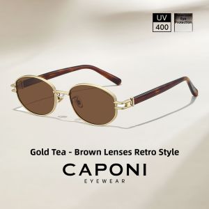 CAPONI | Luxury Old Money Style Oval Metal Frame UV400 Protection Polarized Sunglasses