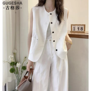 Fashionable Minimalist Workwear Vest Women Summer Design Sensation Irregular Sleeveless Open Cardigan Outerwear European Style Top