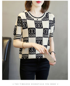 LUCKIN STORE Womens Short Sleeve Knitted T-shirt Loose Round-neck Tops Bottoming Shirt 2023 New Shirt Blouse