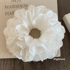 แหวนผมผ้าไหมลูกไม้สีขาวขนาดใหญ่สำหรับผู้หญิง หมวกปีกกว้างแบบลำลอง สไตล์เกาหลี แหวนผมสำหรับผู้หญิงที่แต่งงาน