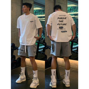 American High Street Oversize Loose Short Sleeve Cotton T-Shirt Men Summer INS High School Heavyweight Small Collar Top