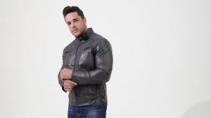 Mens Classic Leather Jacket - Stylish Bomber/Motorcycle Design with Stand Collar Zipper Closure Windproof & Durable for Autumn/Winter Suitable for Casual/Outdoor Occasions