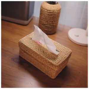 กล่องใส่ผ้าเช็ดหน้าทำจากหญ้า วัสดุทอแบบมือทำ สไตล์เรียบง่าย INS สำหรับใช้ในบ้าน สไตล์จีนแผ่นดินใหญ่ กล่องใส่กระดาษทิชซูป