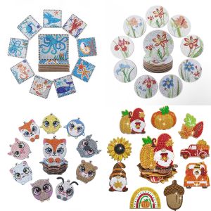 9 sets of DIY Christmas-style/animal pattern diamond art painting coasters diamond painting wooden coasters without stands