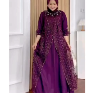 Keyla Dress Gamis Brokat Burgandy Wanita Mewah Elegan Terbaru 2025 Lebaran Viral Dress Kondangan Simple Elegan Gamis Pesta Mewah M L XL XXL