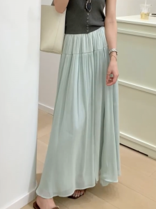 MANMI | Light Green Elegant Soft Draping High Waist Skirt
